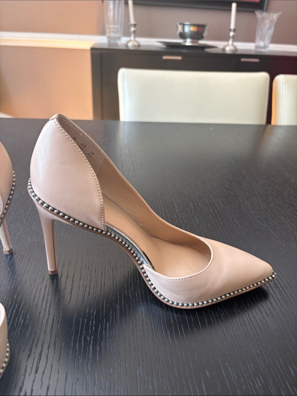 Bleecker & Bond Nude Pointed Leather Pumps with Stud Trim - Picture 2 of 5